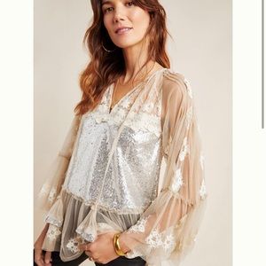 Anthro NWT Ana Sequined Peasant Blouse